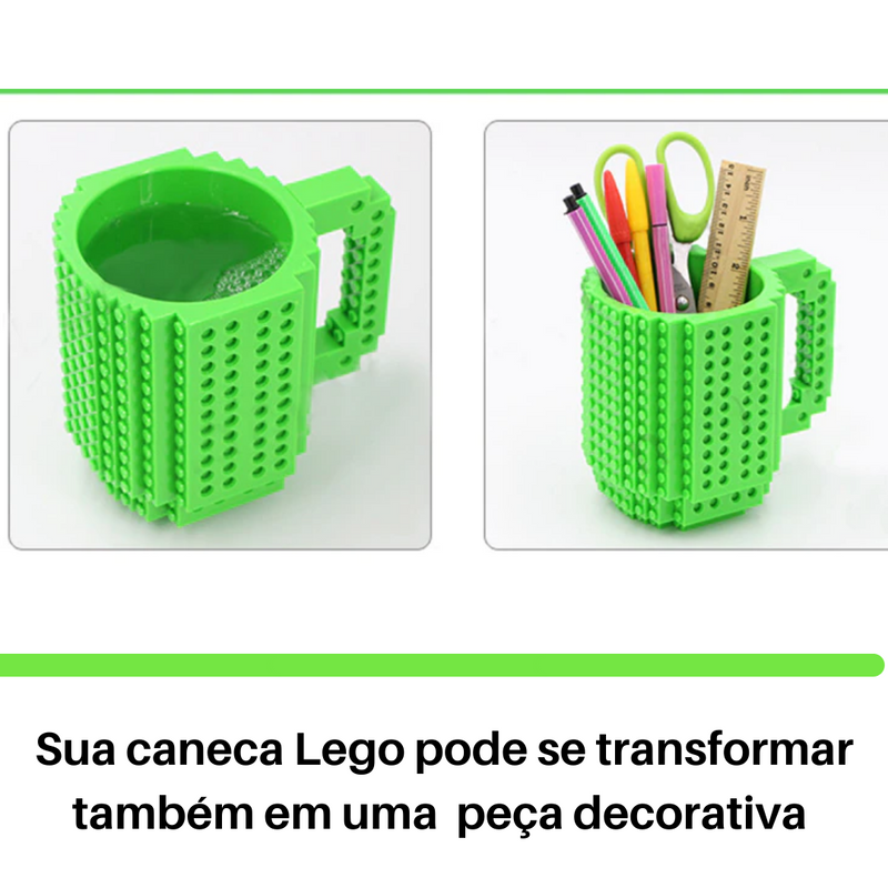 Nova Caneca tipo Lego com bloquinhos de encaixe + Peças para montar