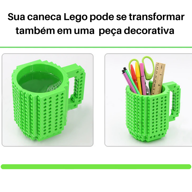 Nova Caneca tipo Lego com bloquinhos de encaixe + Peças para montar