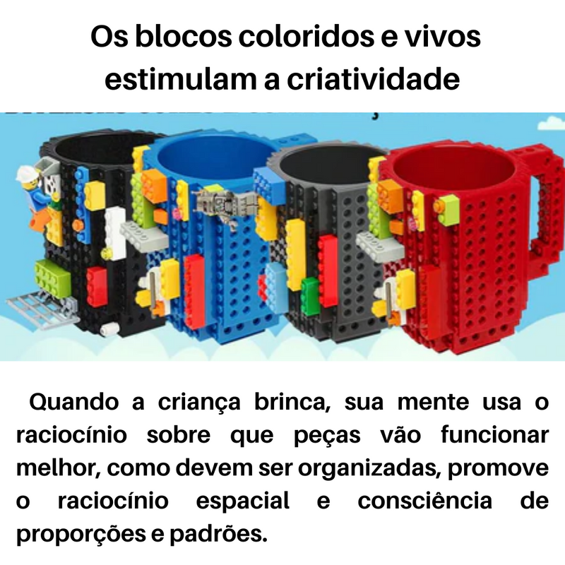 Nova Caneca tipo Lego com bloquinhos de encaixe + Peças para montar